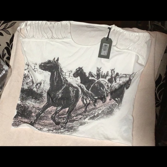 All Saints Tops - ALLSAINTS riders slash shoulder tee shirt